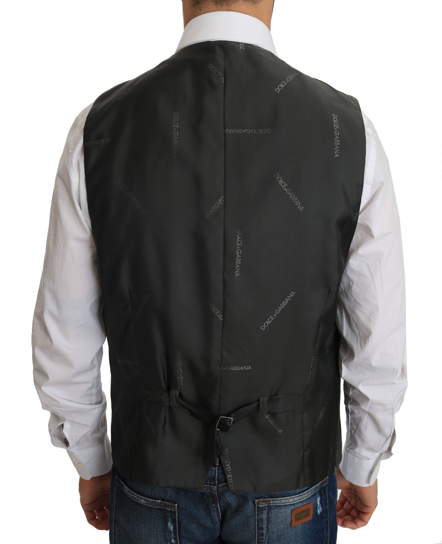 Gray Wool STAFF Checkered Stretch Vest Dolce & Gabbana