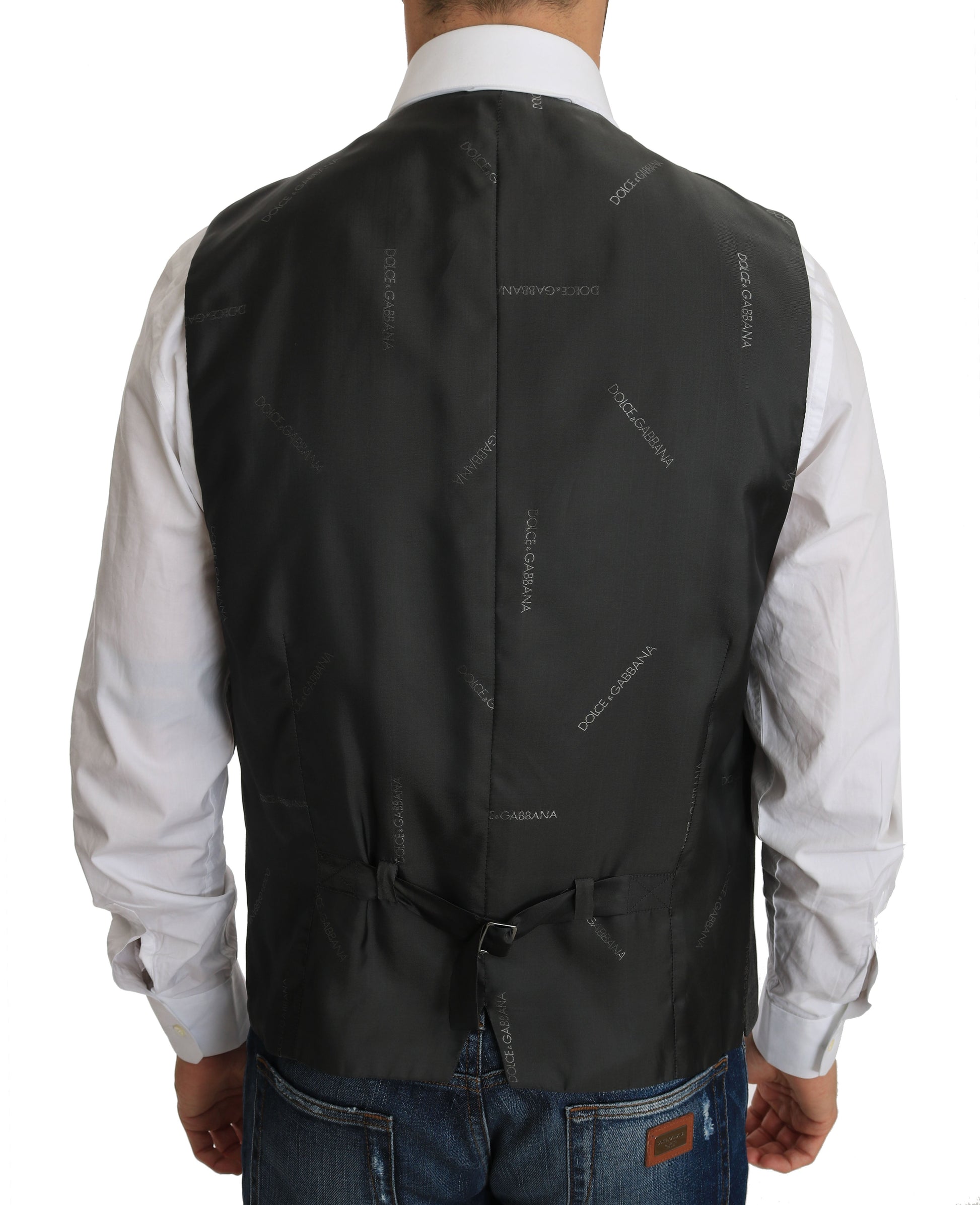 Gray Wool STAFF Checkered Stretch Vest Dolce & Gabbana