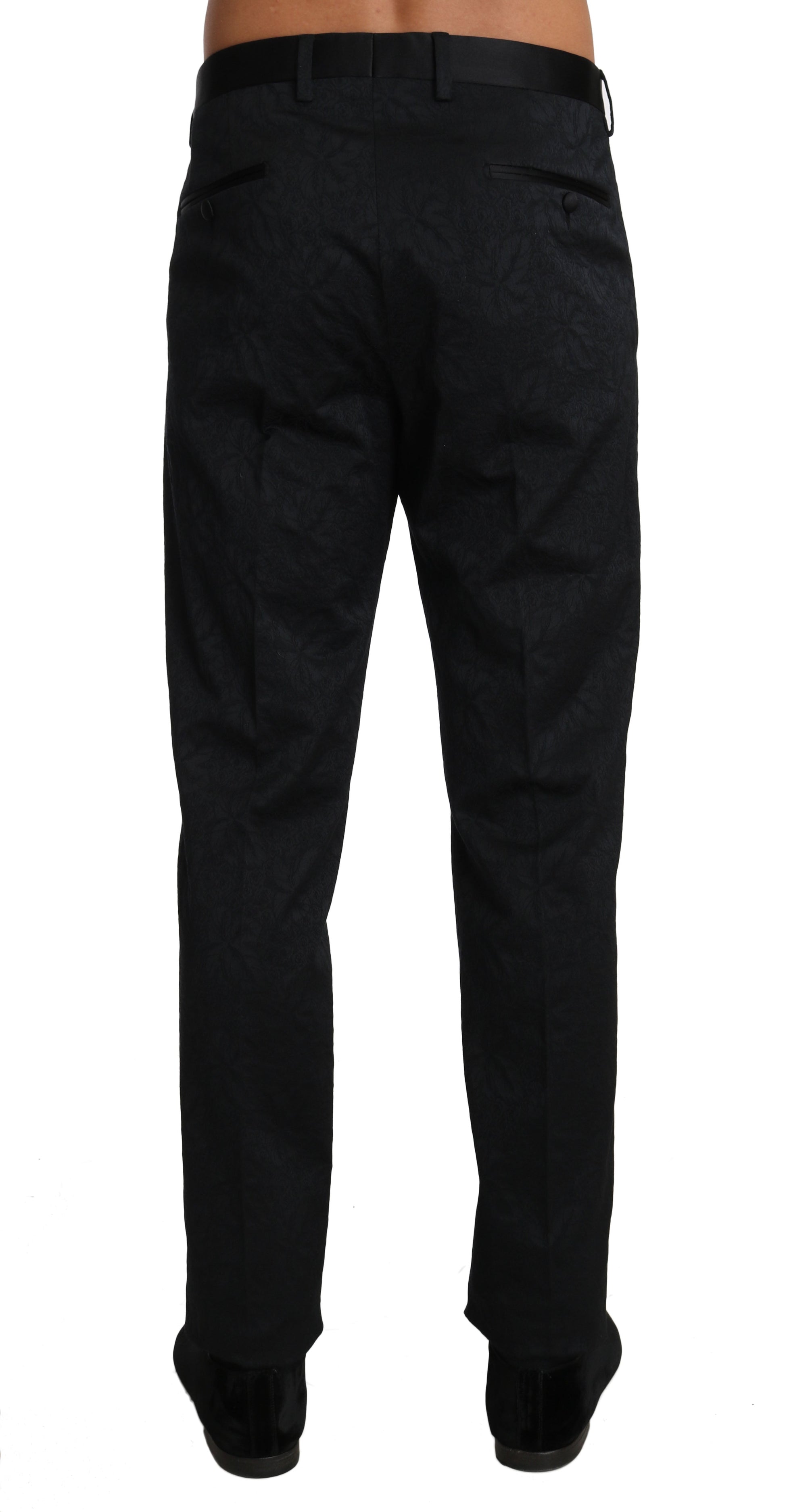 Black Cotton Brocade Formal Trousers Pants Dolce & Gabbana