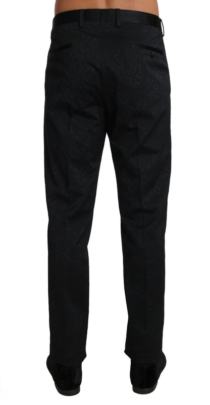 Black Cotton Brocade Formal Trousers Pants Dolce & Gabbana