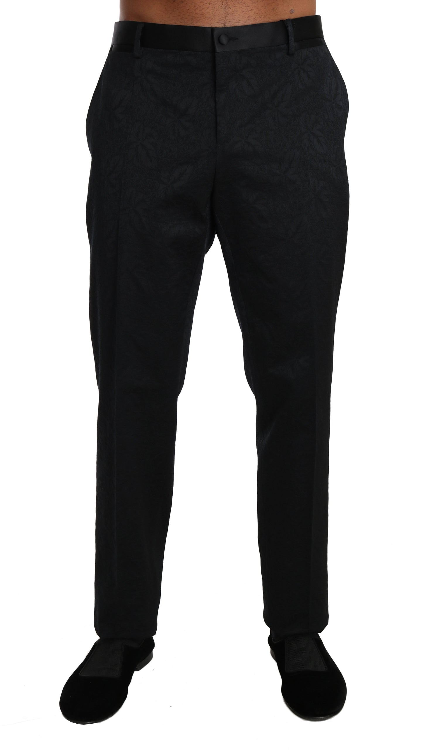 Black Cotton Brocade Formal Trousers Pants Dolce & Gabbana