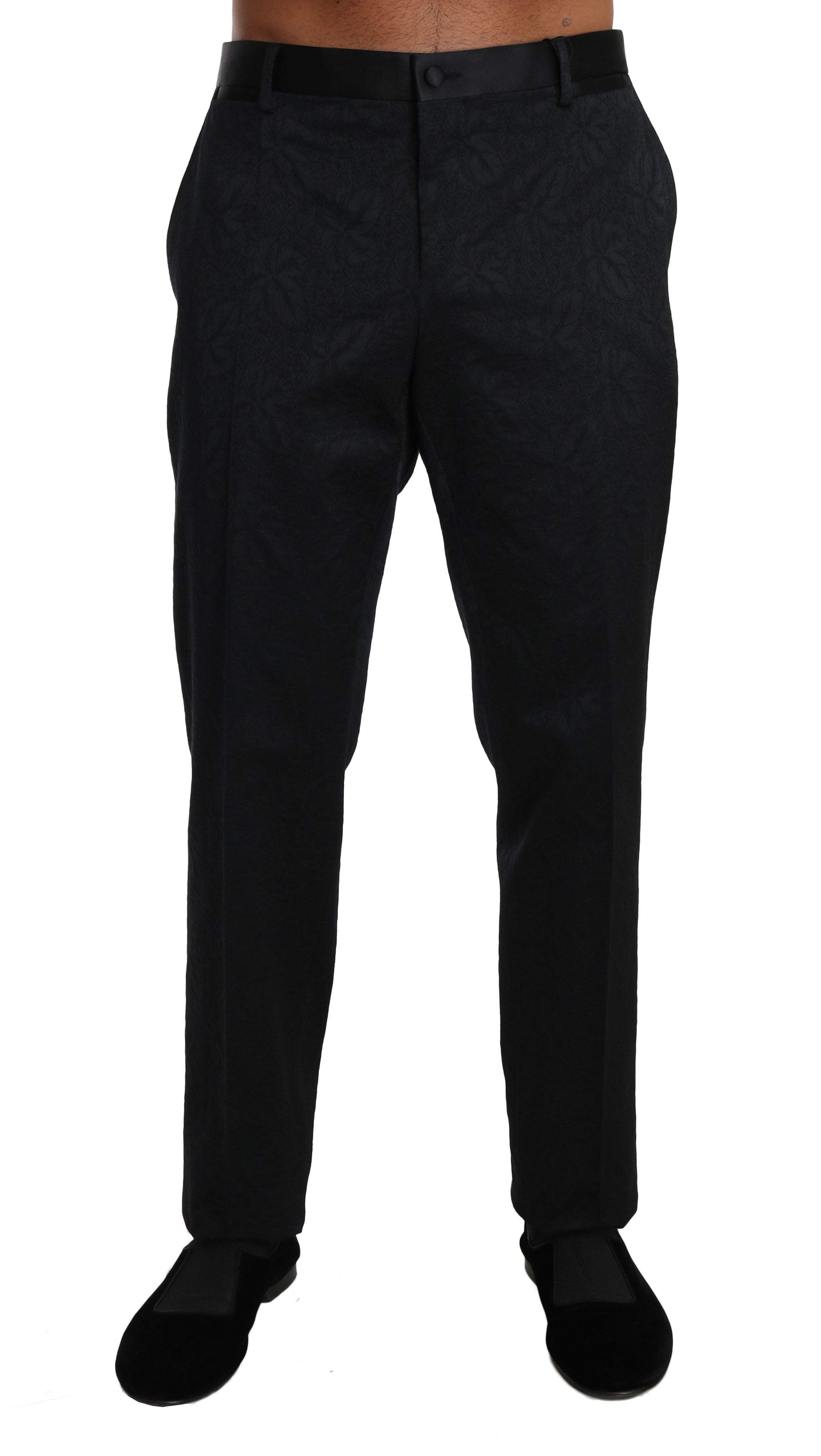 Black Cotton Brocade Formal Trousers Pants Dolce & Gabbana