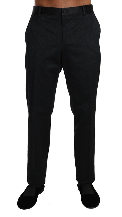 Black Cotton Brocade Formal Trousers Pants Dolce & Gabbana