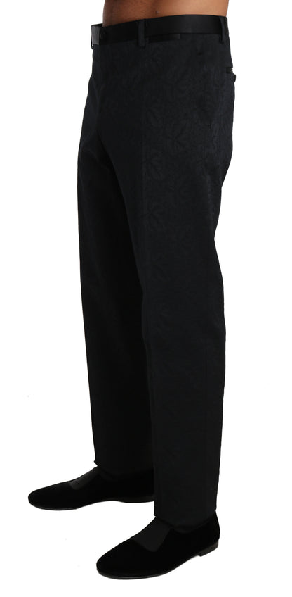 Black Cotton Brocade Formal Trousers Pants Dolce & Gabbana