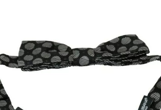 Dark Gray Silk Circles Men Necktie Bow Tie