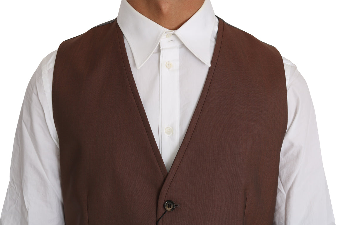 Brown Wool Silk Waistcoat Vest Dolce & Gabbana