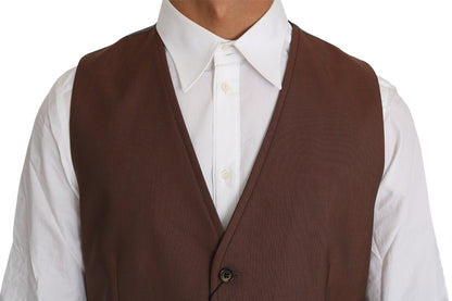 Brown Wool Silk Waistcoat Vest Dolce & Gabbana