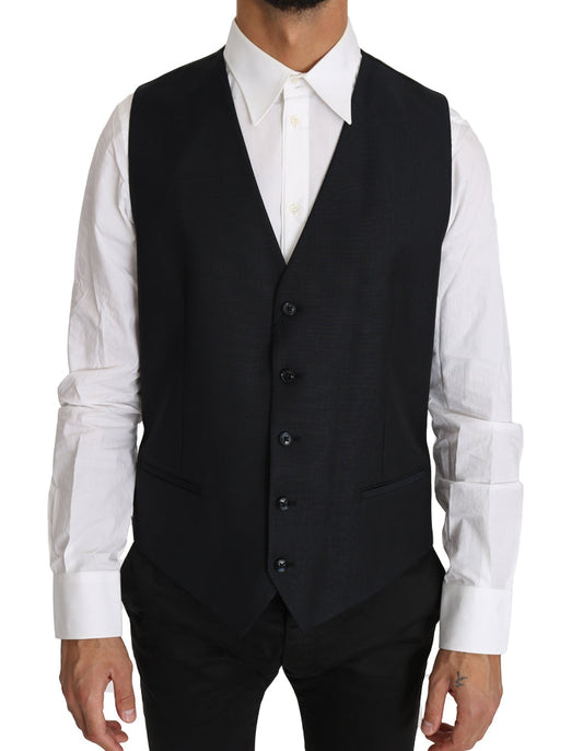Gray Wool Silk Waistcoat Vest Dolce & Gabbana