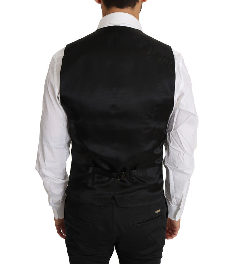 Black Solid Wool Silk Waistcoat Vest Dolce & Gabbana