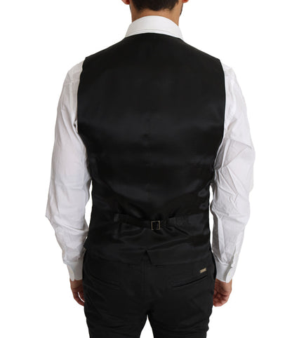 Black Solid Wool Silk Waistcoat Vest Dolce & Gabbana