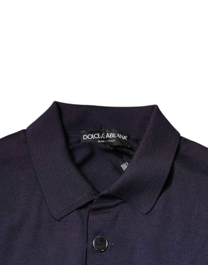 Blue Silk Collared Short Sleeves Polo T-shirt