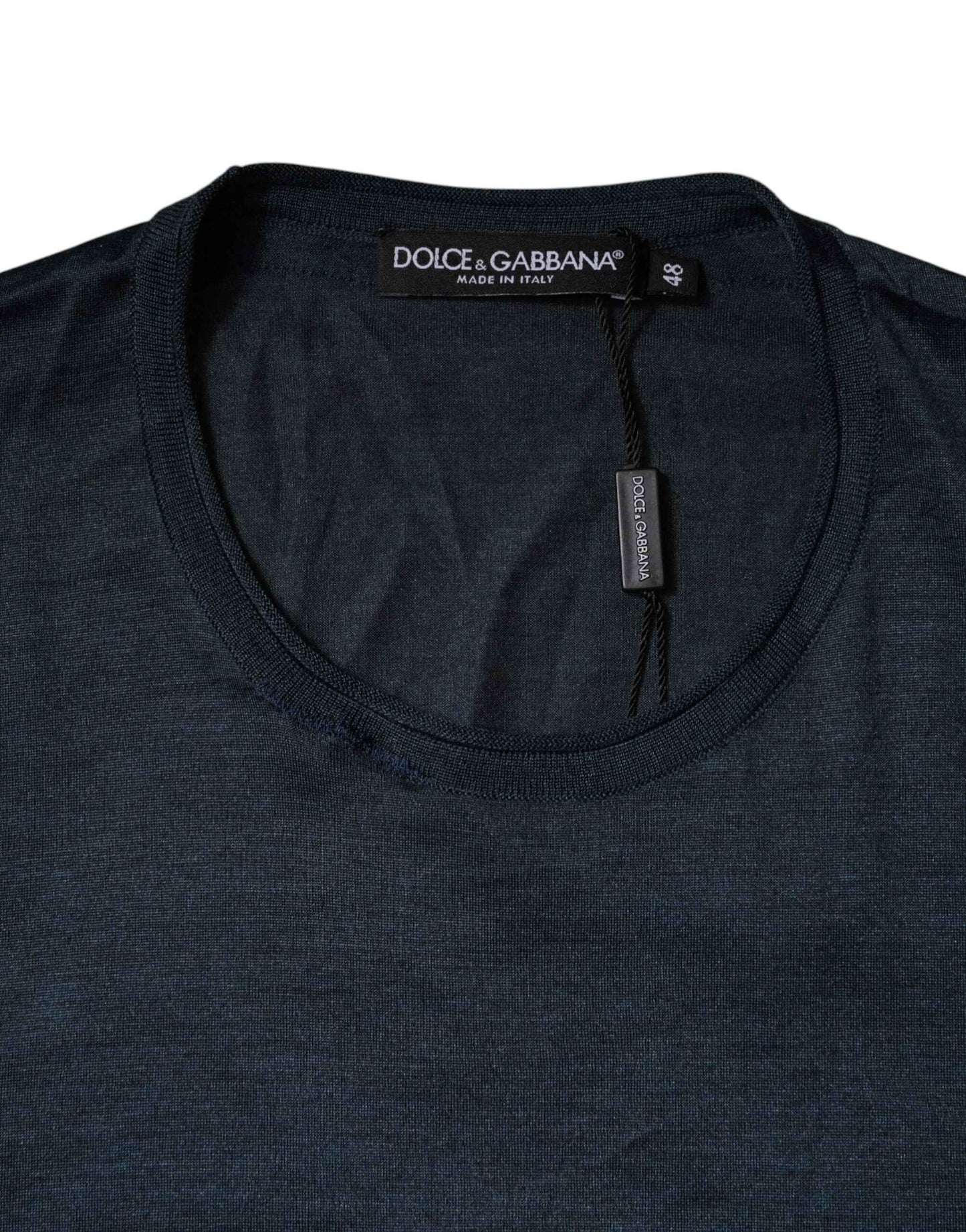 Dark Blue Silk Crew Neck Short Sleeve T-shirt