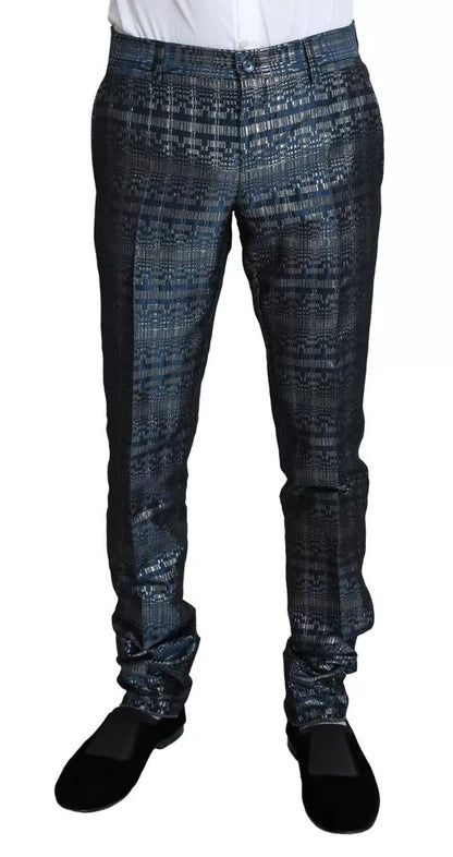 Blue Silver Shiny 2 Piece Slim GOLD Suit