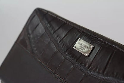 Brown Exotic Leather Zip Around Continental Clutch Wallet