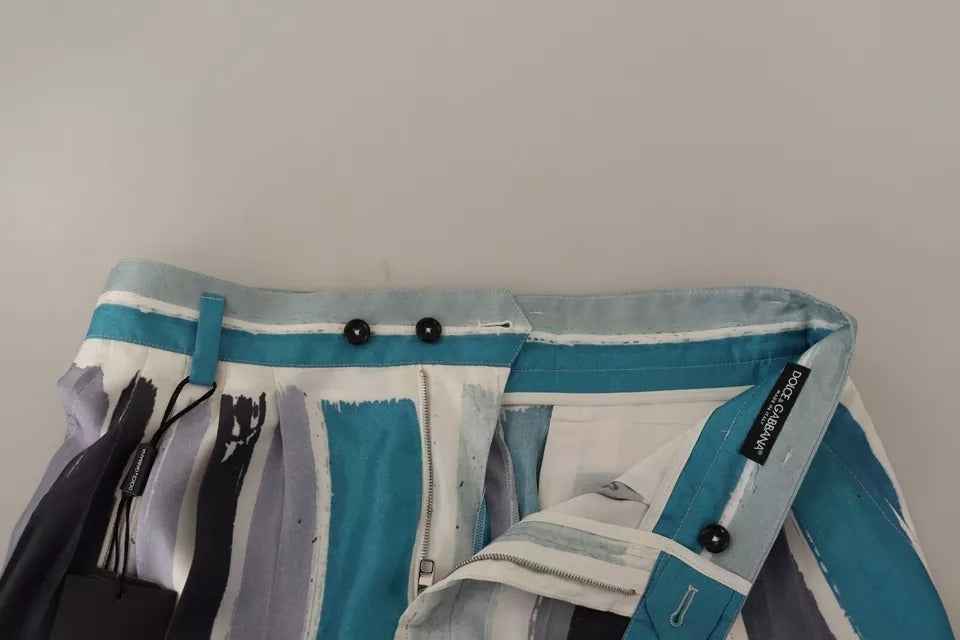 Blue Striped Silk Tapered Pants