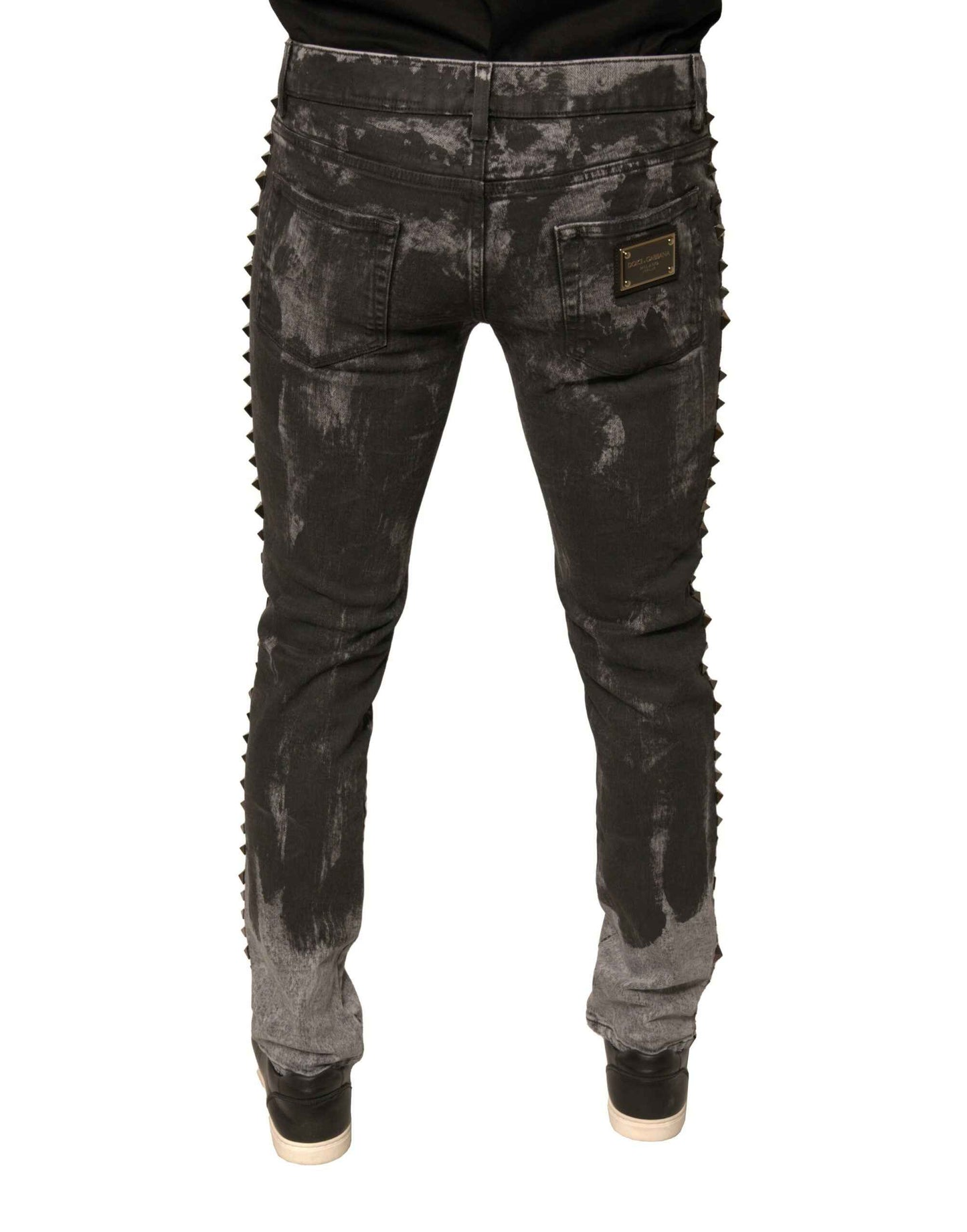 Gray Embellished Cotton Skinny Denim Jeans