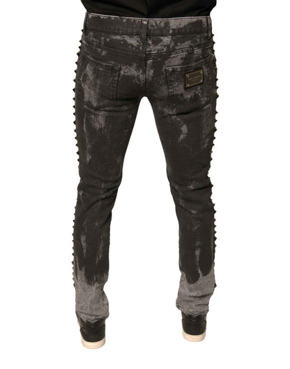 Gray Embellished Cotton Skinny Denim Jeans