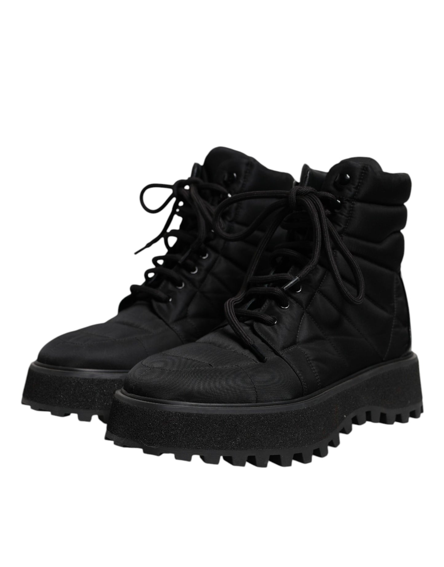 Black Padded Mid Calf Lace Up Boots Shoes