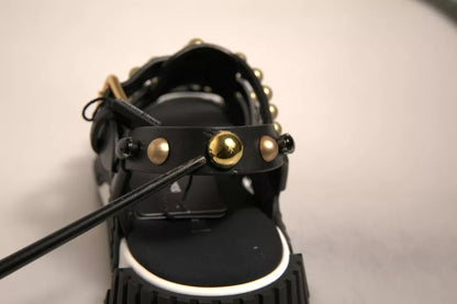 Black Leather Studded Slides Sandals Shoes