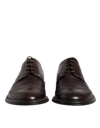 Brown Leather Derby Wingtip Lace Up Formal Dress Shoes