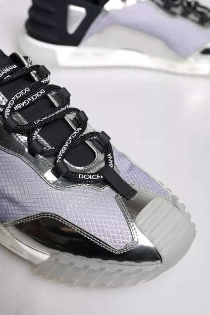 Silver Black Nylon NS1 Low Top Sneakers Shoes