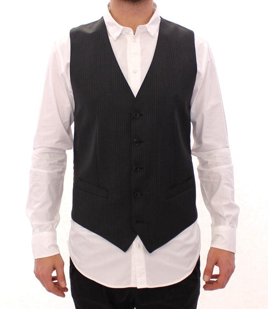Gray Striped Wool Single Breasted Vest Dolce & Gabbana