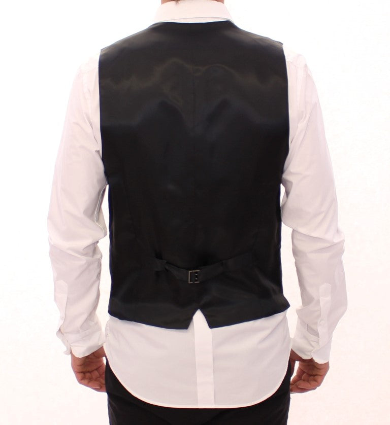 Gray Striped Wool Single Breasted Vest Dolce & Gabbana