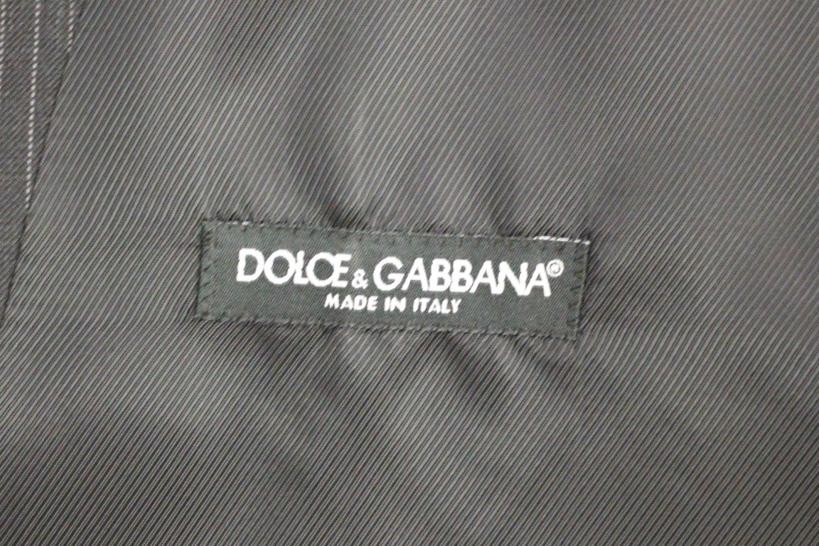 Gray Striped Wool Single Breasted Vest Dolce & Gabbana