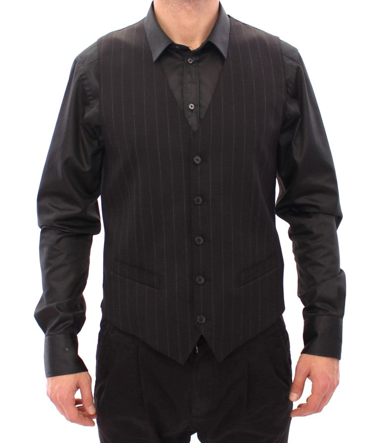 Black Striped Wool Logo Vest Dolce & Gabbana