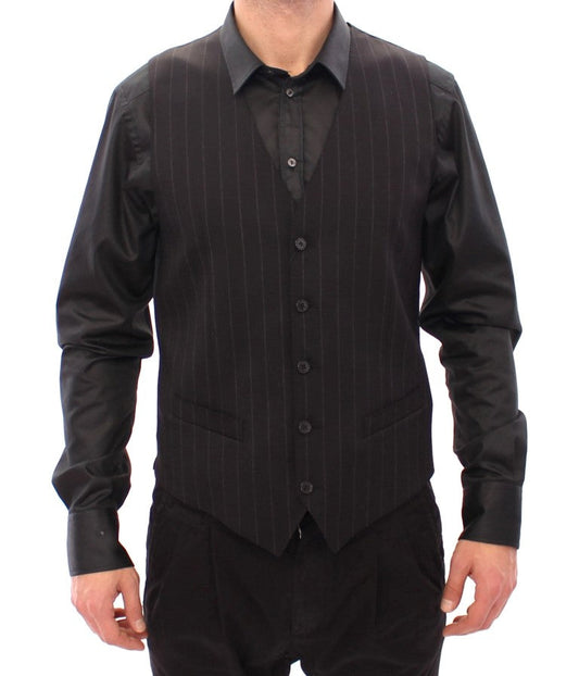Black Striped Wool Logo Vest Dolce & Gabbana