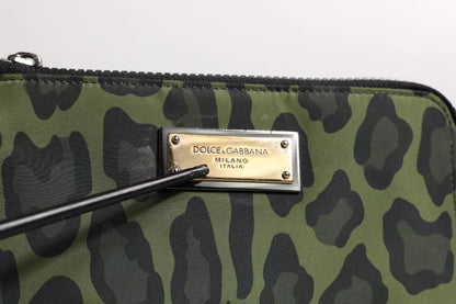 Green Leopard Leather Logo Plaque Multifunctional Kit Bag