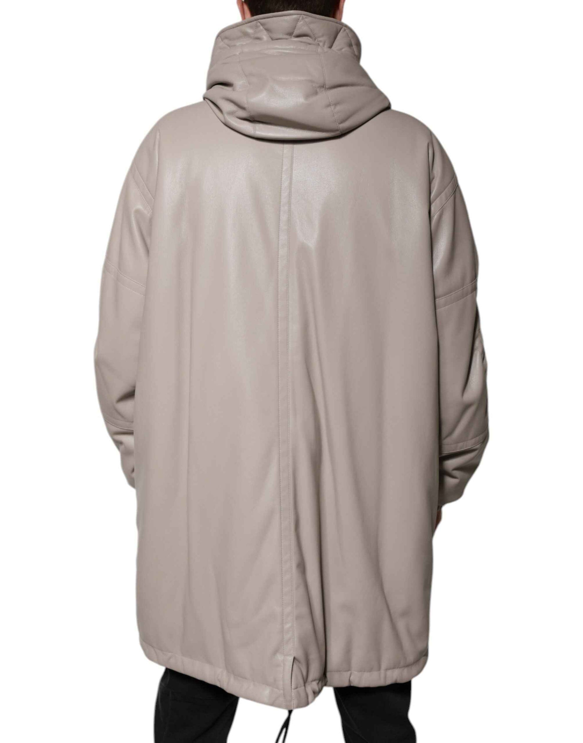 Beige Full Zip Hooded Long Sleeves Casual Coat Jacket