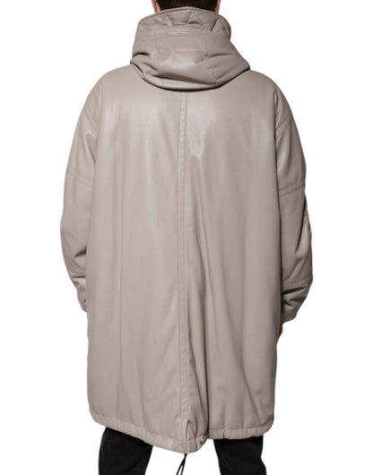 Beige Full Zip Hooded Long Sleeves Casual Coat Jacket