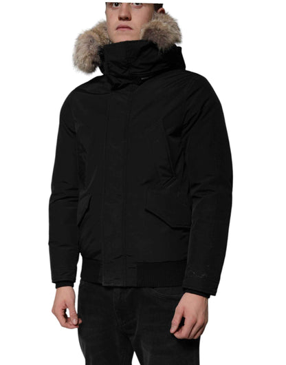 Black Hooded Long Sleeves Fur Shearling Coat Jacket