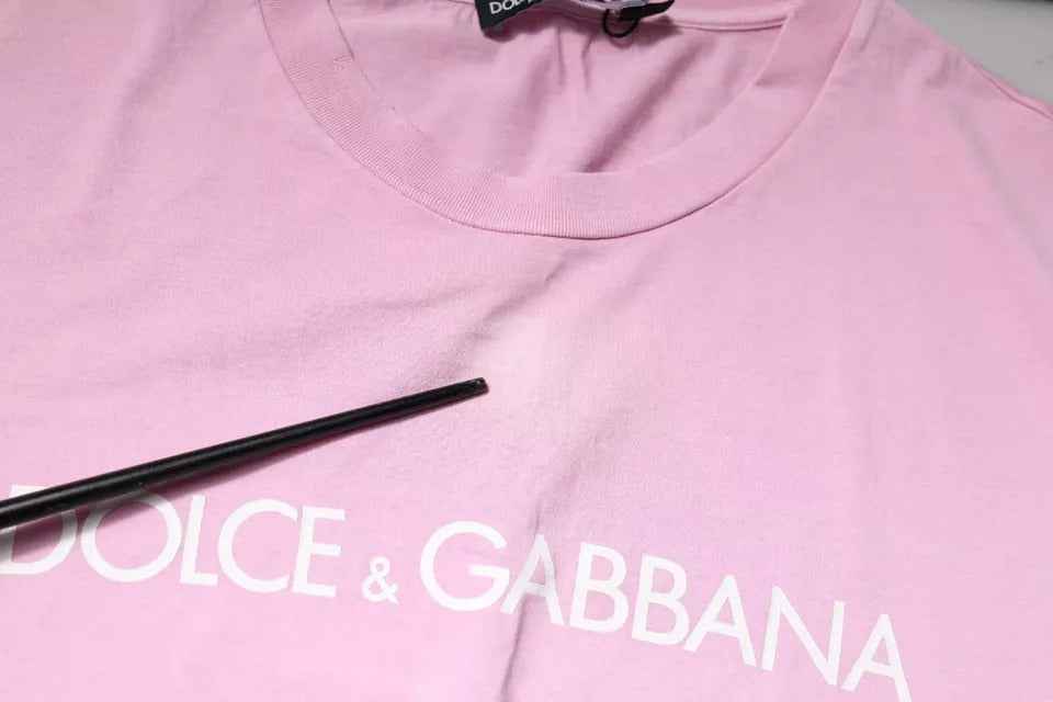 Pink Logo Print Cotton Crew Neck T-shirt