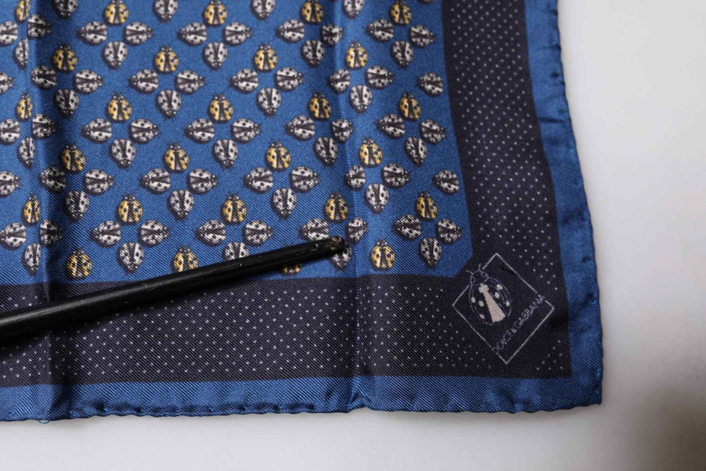 Blue Lady Bug Silk Square Handkerchief Scarf
