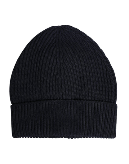 Blue Cashmere Knitted Winter Beanie Hat
