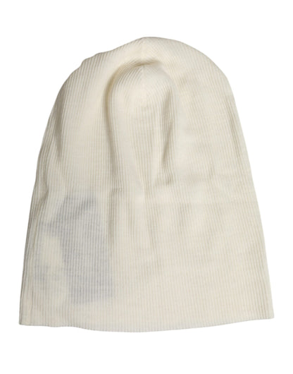Beige Wool Blend Knitted Beanie Cap