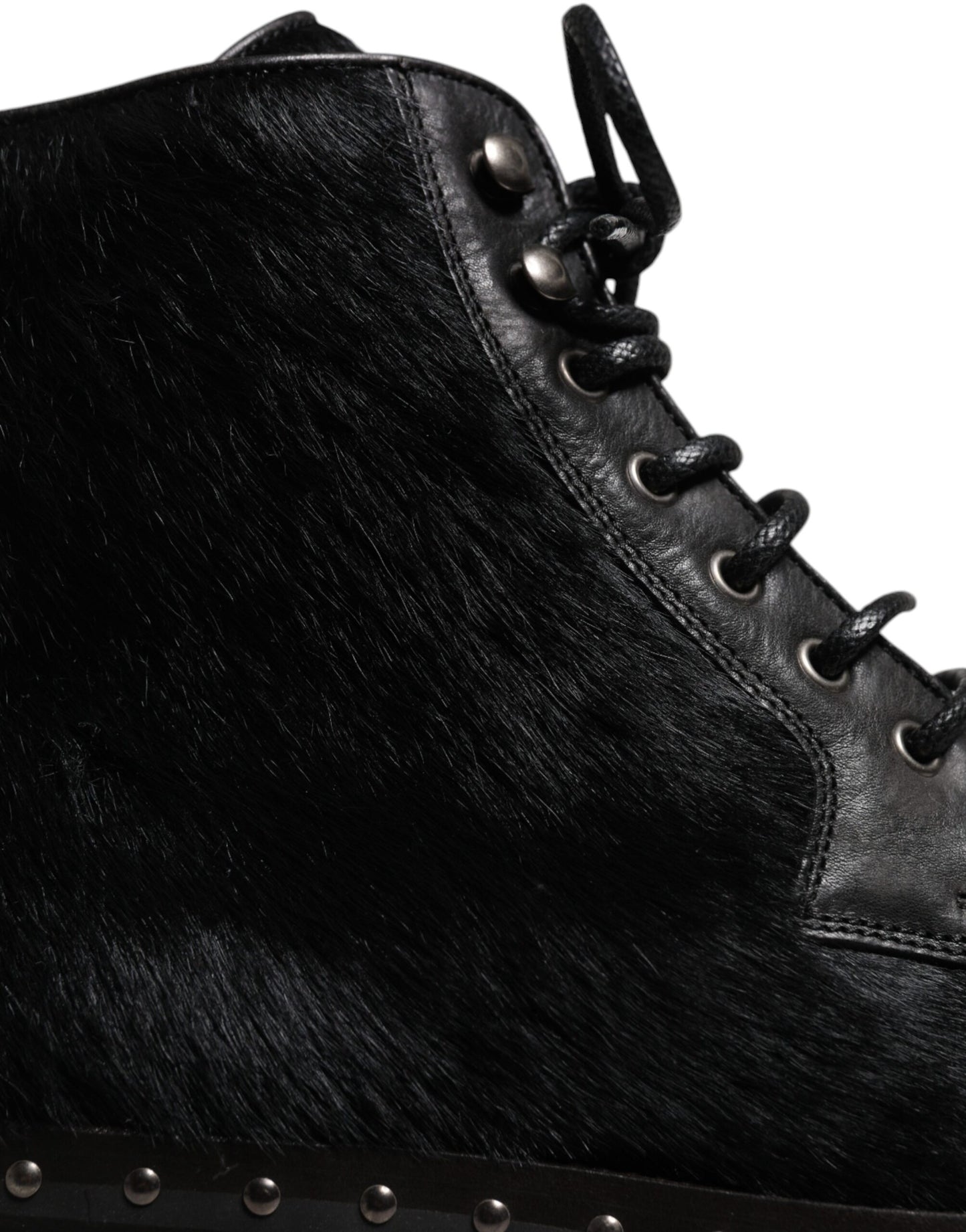 Black Pony Style Leather Mid Calf Boots Shoes