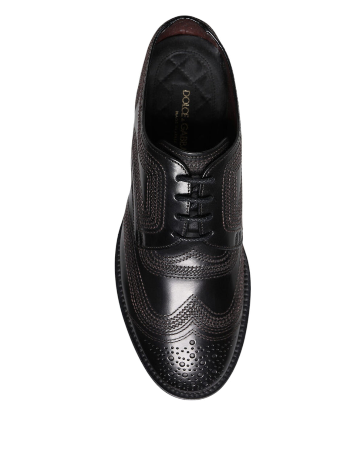 Black Embroidered Classic Leather Derby Dress Shoes