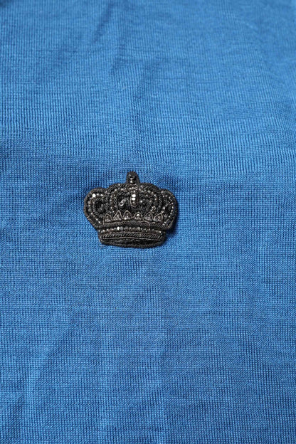 Blue Cashmere Crown V-neck Pullover Sweater