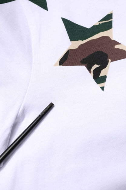White Camouflage Stars Crew Neck T-shirt