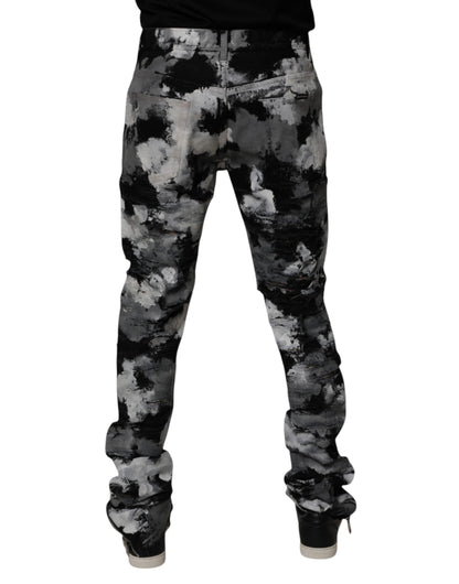 Multicolor Camouflage Tattered Skinny Denim Jeans
