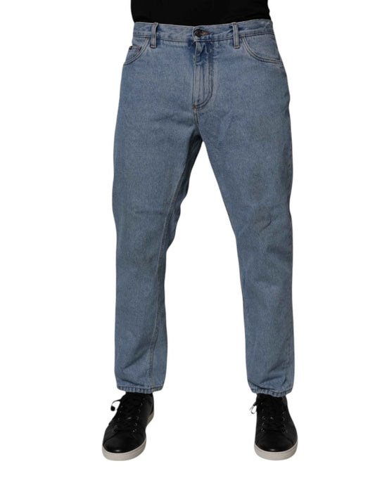 Blue Cotton Skinny Men Denim Mid Waist Jeans