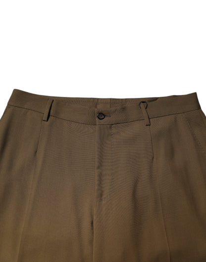 Brown Wool Straight Formal Dress Pants