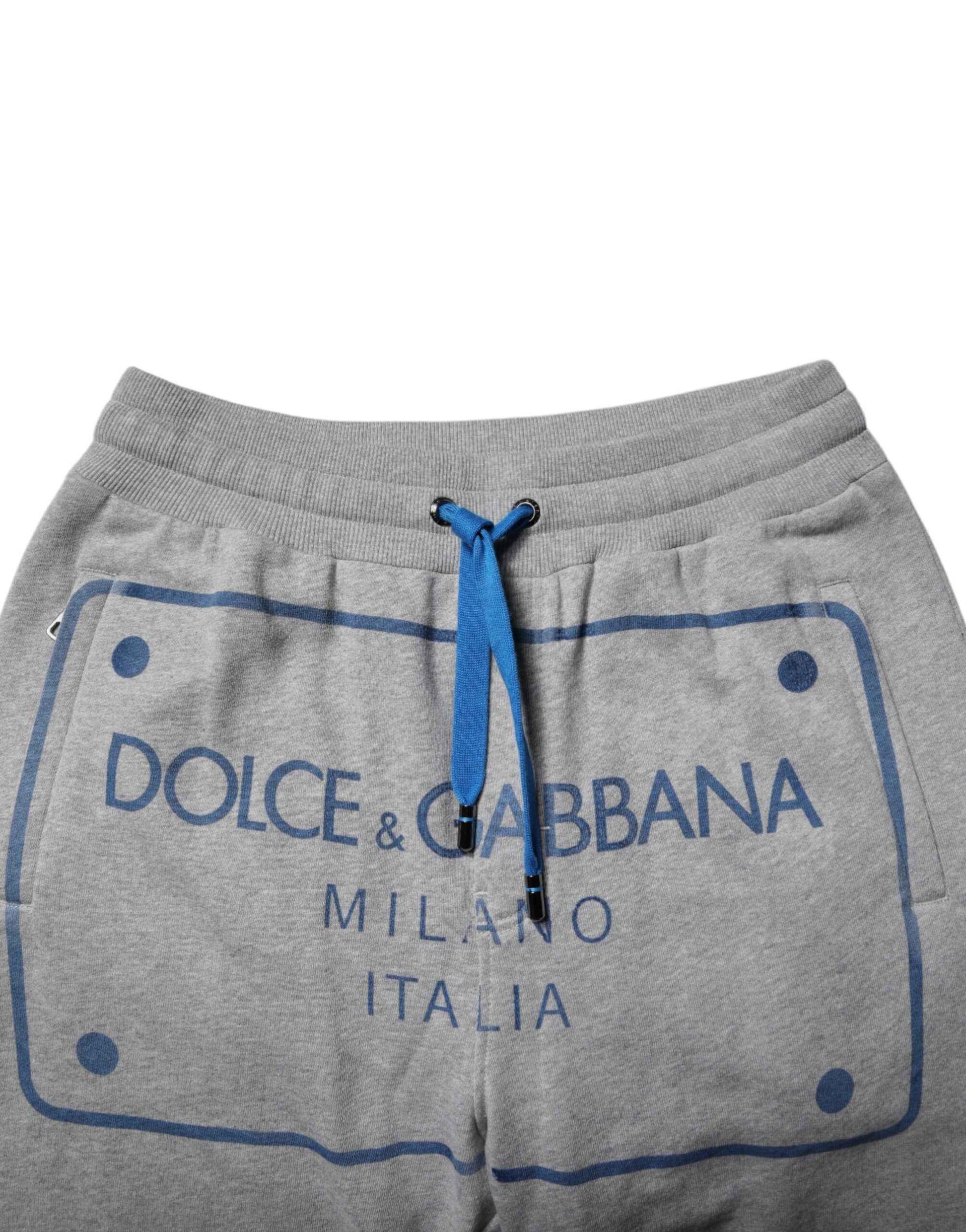 Gray Logo Cotton Men Jogger Sweatpants Pants