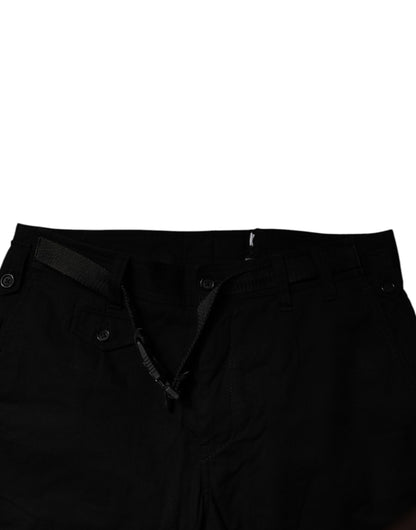 Black Cotton Stretch Skinny Cargo Denim Jeans