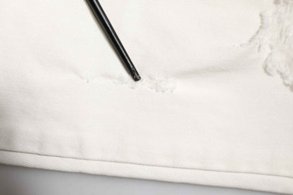 White Tattered Graffiti Skinny Denim Jeans