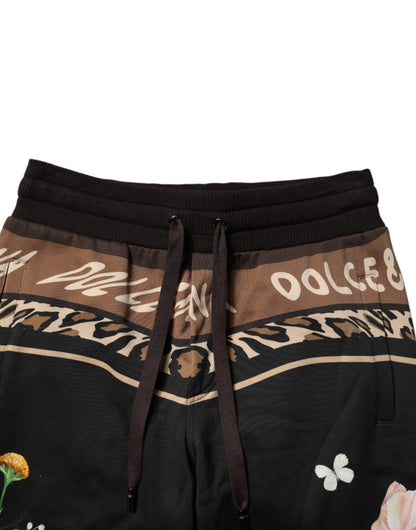 Black Floral Cotton Jogger Sweatpants Pants