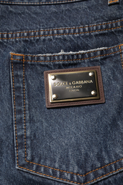 Beige Blue Floral Cotton Men Denim Jeans